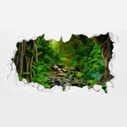 Nature Wall Sticker - Tropical Jungle With Stream Broken Decal Home Decor Art - thumbnail 3
