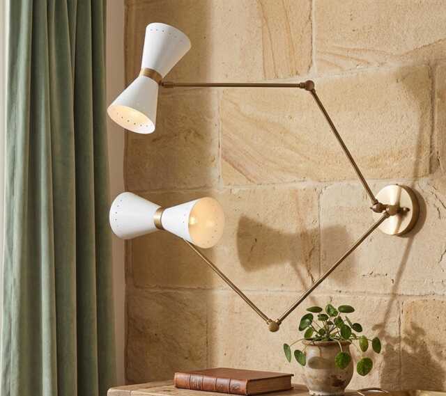 Mid Century Style Wall Lamp Handmade Double Shade Articulated Brass Sconce Light - image 1