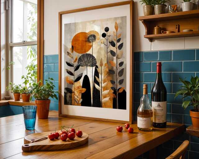 Abstract Autumn Branches Art Print Mid Century Modern Fall Wall Decor Neutral Orange Botanical Folliage Leaves Painting Seasonal Home - image 1