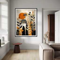 Abstract Autumn Branches Art Print Mid Century Modern Fall Wall Decor Neutral Orange Botanical Folliage Leaves Painting Seasonal Home - thumbnail 2