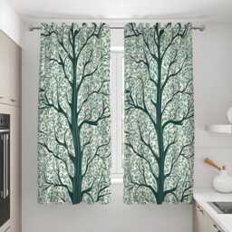 Green Tree Silhouette Curtains, Nature Inspired Branch & Leaf Pattern Drapes, Modern Botanical Window Panels - thumbnail 3