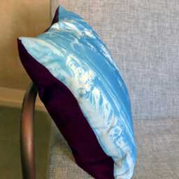 Handprinted Blue Pillow - Cyanotype With Velvet & Statue Motive - thumbnail 3