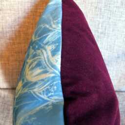 Handprinted Blue Pillow - Cyanotype With Velvet & Statue Motive - thumbnail 4