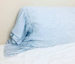 Pair Of Blue & White Ticking Striped Pillow Shams With Mermaid Long Ruffles, Cottage Shabby Chic, Available in All Sizes