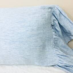Pair Of Blue & White Ticking Striped Pillow Shams With Mermaid Long Ruffles, Cottage Shabby Chic, Available in All Sizes - thumbnail 3