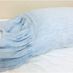 Pair Of Blue & White Ticking Striped Pillow Shams With Mermaid Long Ruffles, Cottage Shabby Chic, Available in All Sizes - thumbnail 2