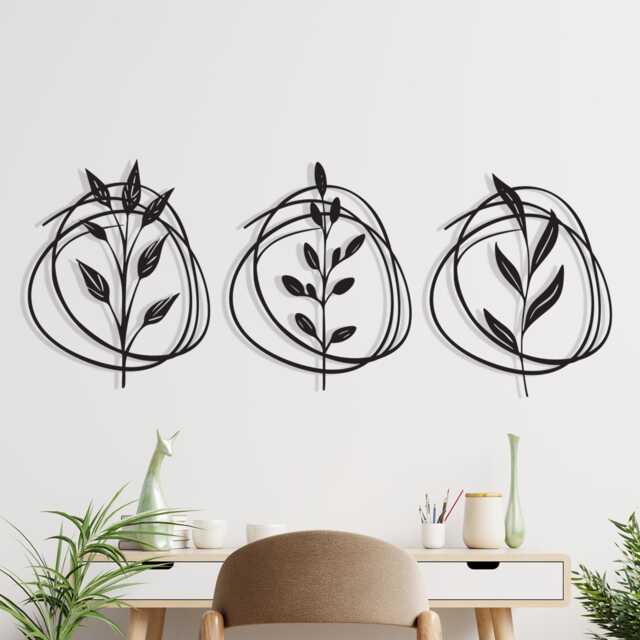 Botanical Metal Wall Art Set Of 3, Minimalist Leaf Line Decor, Unique Housewarming Gift - image 1