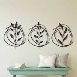Botanical Metal Wall Art Set Of 3, Minimalist Leaf Line Decor, Unique Housewarming Gift - thumbnail 3