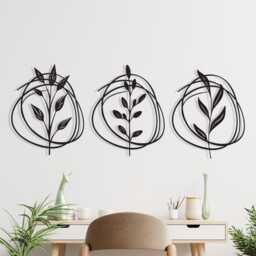 Botanical Metal Wall Art Set Of 3, Minimalist Leaf Line Decor, Mother's Day Gift