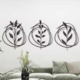 Botanical Metal Wall Art Set Of 3, Minimalist Leaf Line Decor, Unique Housewarming Gift - thumbnail 2