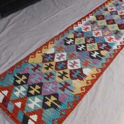 10 Ft Kilim Runner Rug, Multicolor Natural Veg Dyes Wool Handmade Afghan Rug, Geometric Boho Turkmen Tribal Hallway - thumbnail 2