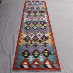 10 Ft Kilim Runner Rug, Multicolor Natural Veg Dyes Wool Handmade Afghan Rug, Geometric Boho Turkmen Tribal Hallway - thumbnail 3