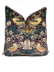 William Morris - Strawberry Thief Mulberry/Slate Velvet Fabric Cushion Cover Pillow