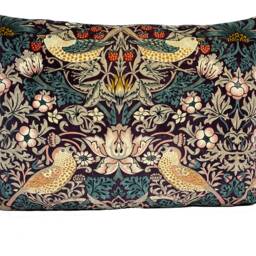 William Morris - Strawberry Thief Mulberry/Slate Velvet Fabric Cushion Cover Pillow - thumbnail 2