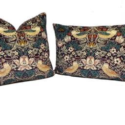 William Morris - Strawberry Thief Mulberry/Slate Velvet Fabric Cushion Cover Pillow - thumbnail 3