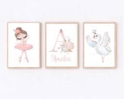 Girls Ballet Prints, Ballerina Pink, Swan, Pretty Bedroom Decor, Tween Set Of Three, Pink - thumbnail 1