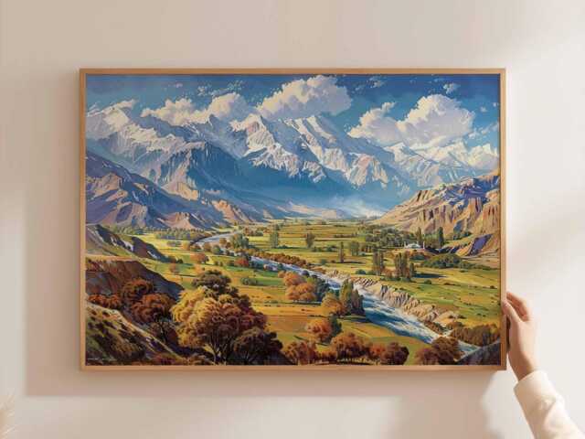 Afghanistan Landscape Poster Central Asia Travel Art Print - image 1