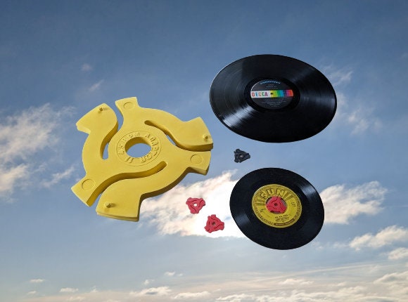 Yellow 45 Adapter Sculpture, Handmade Pop Art Wall Decor - image 1