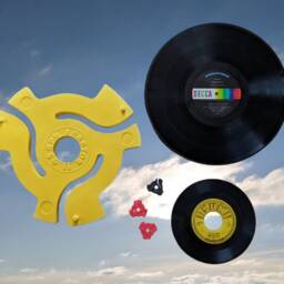Yellow 45 Adapter Sculpture, Handmade Pop Art Wall Decor - thumbnail 3