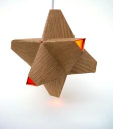 Paper Origami Lamp. Wood Grain & Orange. 24 Sides. - Polyhedra Luminaria Series - thumbnail 1