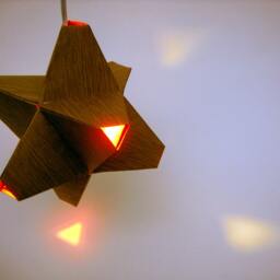 Paper Origami Lamp. Wood Grain & Orange. 24 Sides. - Polyhedra Luminaria Series - thumbnail 2