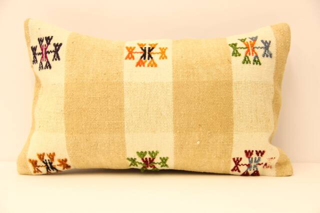 12x20 Vintage Turkish Kilim Pillow Cover, Wool Boho Lumbar Cushion - image 1