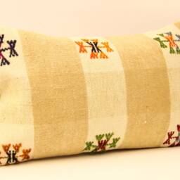 12x20 Vintage Turkish Kilim Pillow Cover, Wool Boho Lumbar Cushion - thumbnail 2