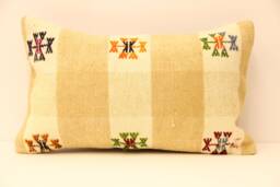 12x20 Vintage Turkish Kilim Pillow Cover, Wool Boho Lumbar Cushion - thumbnail 1