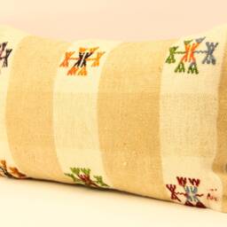 12x20 Vintage Turkish Kilim Pillow Cover, Wool Boho Lumbar Cushion - thumbnail 3