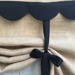 Scalloped Burlap Black Curtains Country Kitchen Primitive Tie Up Valance Rustic Jute Farmhouse Living Room Roll Window Blind - thumbnail 2