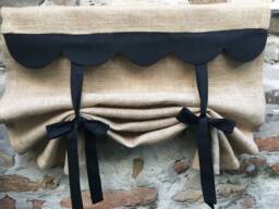 Scalloped Burlap Black Curtains Country Kitchen Primitive Tie Up Valance Rustic Jute Farmhouse Living Room Roll Window Blind
