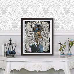 Steampunk Giraffe Painting Original Art, Steampunk Decor Print Animal Artwork, Funny Wall Art Poster, Monocle - thumbnail 3