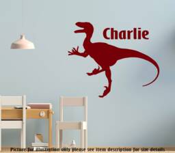 Personalized T-Rex Dinosaur Wall Decal, Custom Name Vinyl Sticker For Kids Bedroom Nursery Decor - thumbnail 1