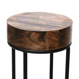 68cm Industrial Metal Black Bar Stool Chunky Round Wooden Top Kitchen Side Table - thumbnail 4