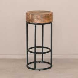 68cm Industrial Metal Black Bar Stool Chunky Round Wooden Top Kitchen Side Table - thumbnail 2