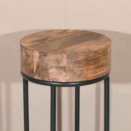 68cm Industrial Metal Black Bar Stool Chunky Round Wooden Top Kitchen Side Table - thumbnail 3