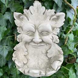 Green Man Bird Feeder Stone Hanging Plaque - Bath Statue Face Garden Ornament - thumbnail 2