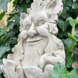 Green Man Bird Feeder Stone Hanging Plaque - Bath Statue Face Garden Ornament - thumbnail 3