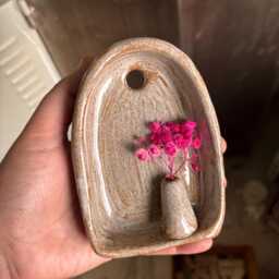 Rustic Small Ceramic Wall Hanging With Budvase, Terracotta Finish Altar 10 cm, Sconce - thumbnail 3