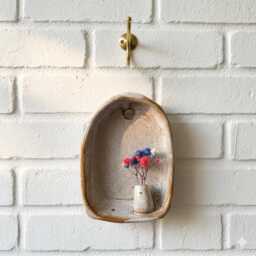 Rustic Small Ceramic Wall Hanging With Budvase, Terracotta Finish Altar 10 cm, Sconce - thumbnail 2