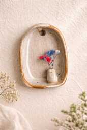 Rustic Small Ceramic Wall Hanging With Budvase, Terracotta Finish Altar 10 cm, Sconce - thumbnail 1