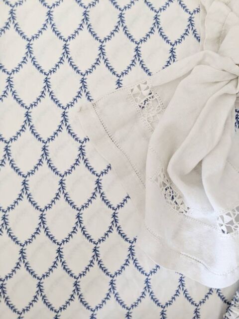 Rifle Paper Co. Crib Sheet Blue White Trellis Floral Baby Bedding Fitted Elastic Soft Cotton Sheets - image 1