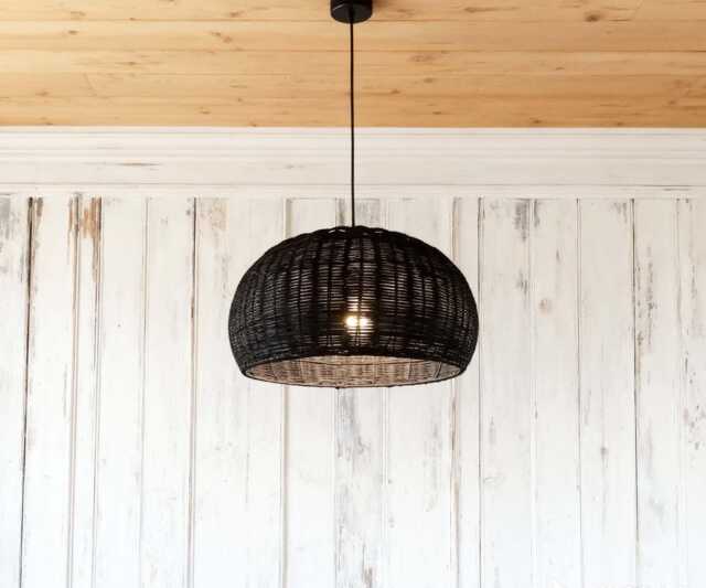 Handwoven Rattan Ceiling Lamp, Pendant Light, Black Or Brown, Lampshade Diameter17.7 - image 1