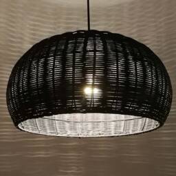 Handwoven Rattan Ceiling Lamp, Pendant Light, Black Or Brown, Lampshade Diameter17.7 - thumbnail 2