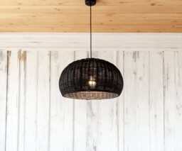Handwoven Rattan Ceiling Lamp, Pendant Light, Black Or Brown, Lampshade Diameter17.7