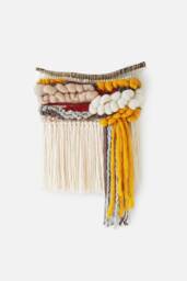 Woven Wall Hanging Boho Wool Cotton Tapestry, Yellow & Beige