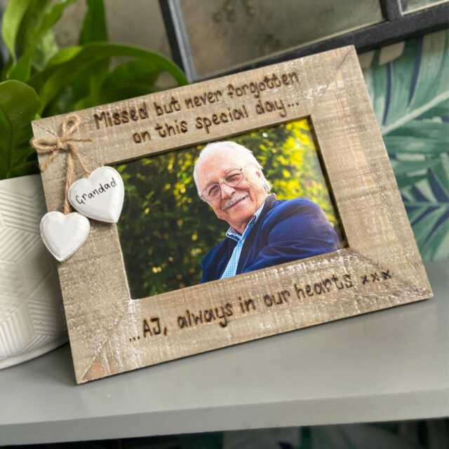 Missed But Never Forgotten - Memorial Wedding Day Loss Remembrance Personalised Driftwood Photo Frame Mum Dad Nan Grandad - image 1