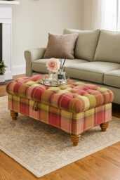Chesterfield Velvet Storage Ottoman Argyle Fabric, Handmade in UK