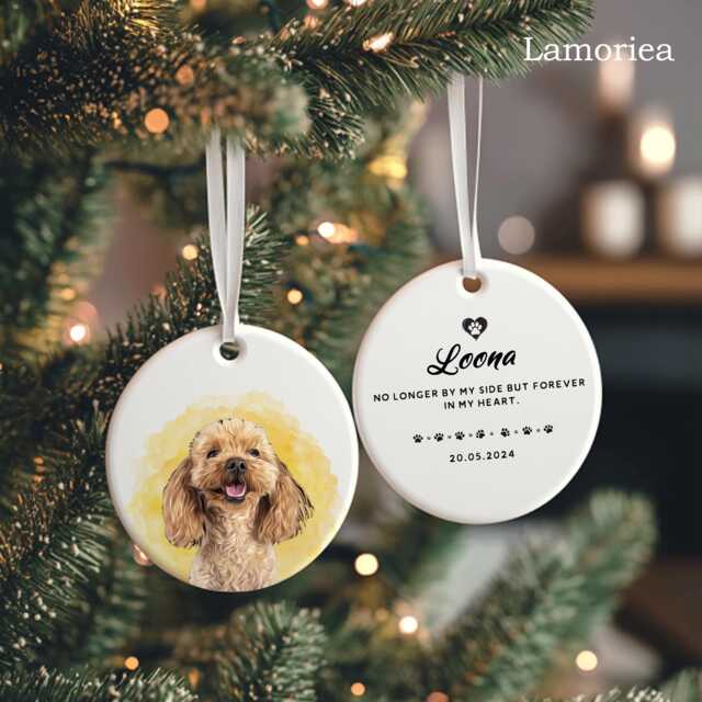 Custom Pet's Memorial Keepsake, Christmas Deco, Watercolor Dog's Photo, Christmas Gift, Gift For Pet Lover, Birthday Name Ornament - image 1