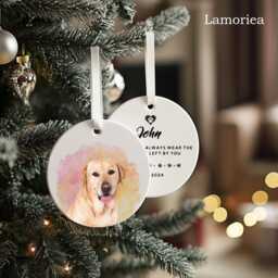 Custom Pet's Memorial Keepsake, Christmas Deco, Watercolor Dog's Photo, Christmas Gift, Gift For Pet Lover, Birthday Name Ornament - thumbnail 2